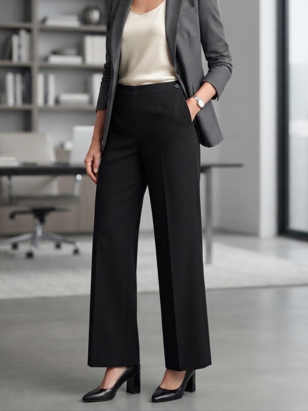 Talbots Petites Black Wide Leg Stretch Trousers Size 14P Career Office